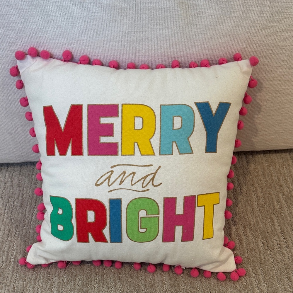 Festive 'Merry and Bright' Holiday Pillow